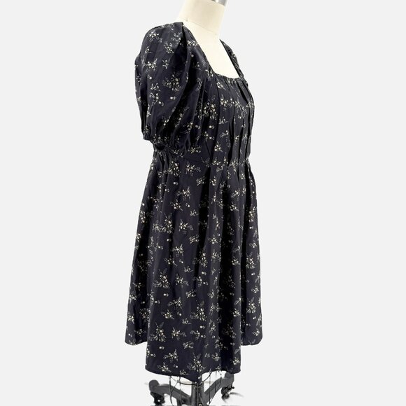 XIEERDUO FASHION Black Ditsy Floral Puff Sleeve Pleated Mini Dress XL NEW - Picture 3 of 11